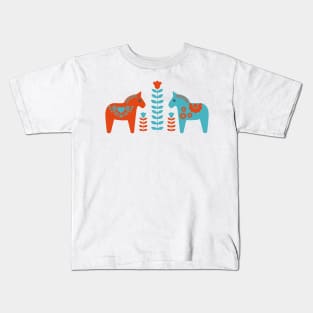 Scandinavian Folk Art dala Horses and Flowers Kids T-Shirt